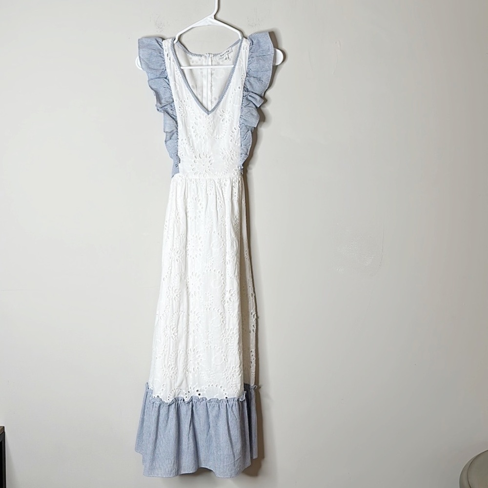 STELLAH White eyelet Ruffle cotton pheasant maxi dress women size Small